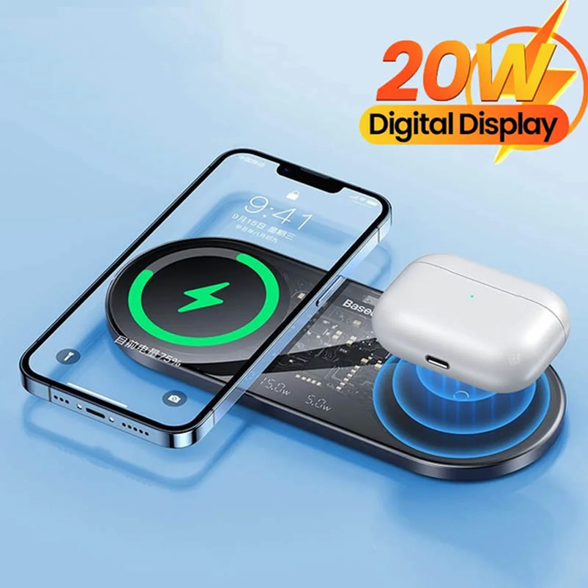 БЗУ Baseus Digital LED Display 2in1 20W Universal version (WXSX010101) Black