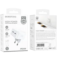 СЗУ Borofone BA76A Source PD35W (2Type-C) + Type-C to Lightning White