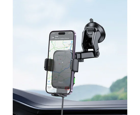 Автодержатель с БЗУ Hoco HW11 Jenny three-axis linkage (center console) Black