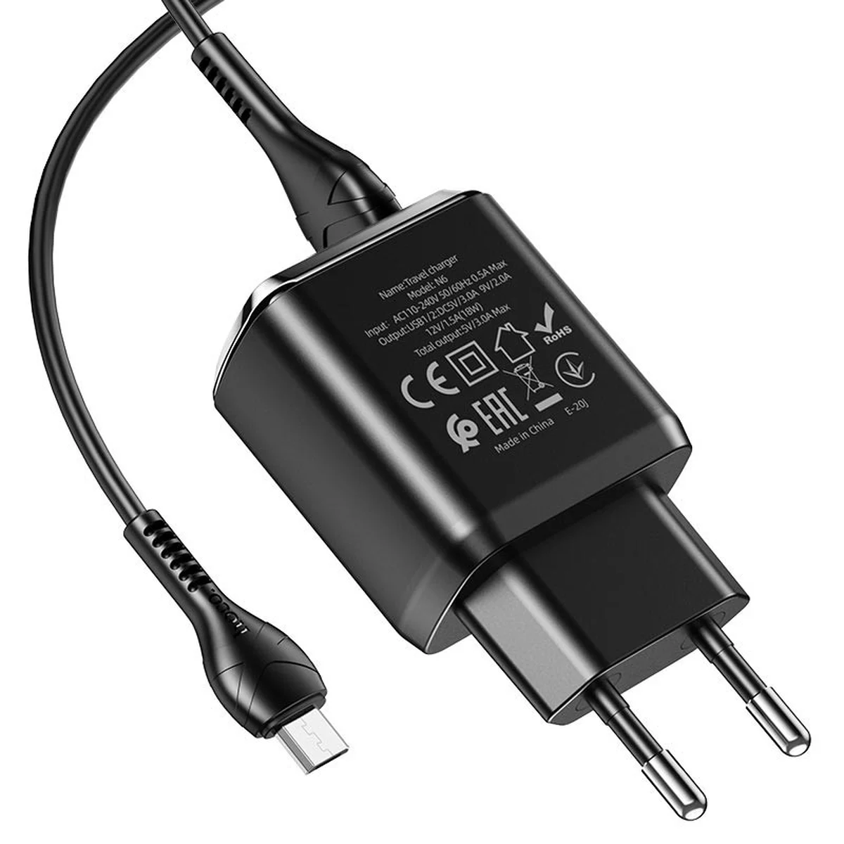 СЗУ HOCO N6 QC3.0 (2USB/3A) + USB - MicroUSB Чорний