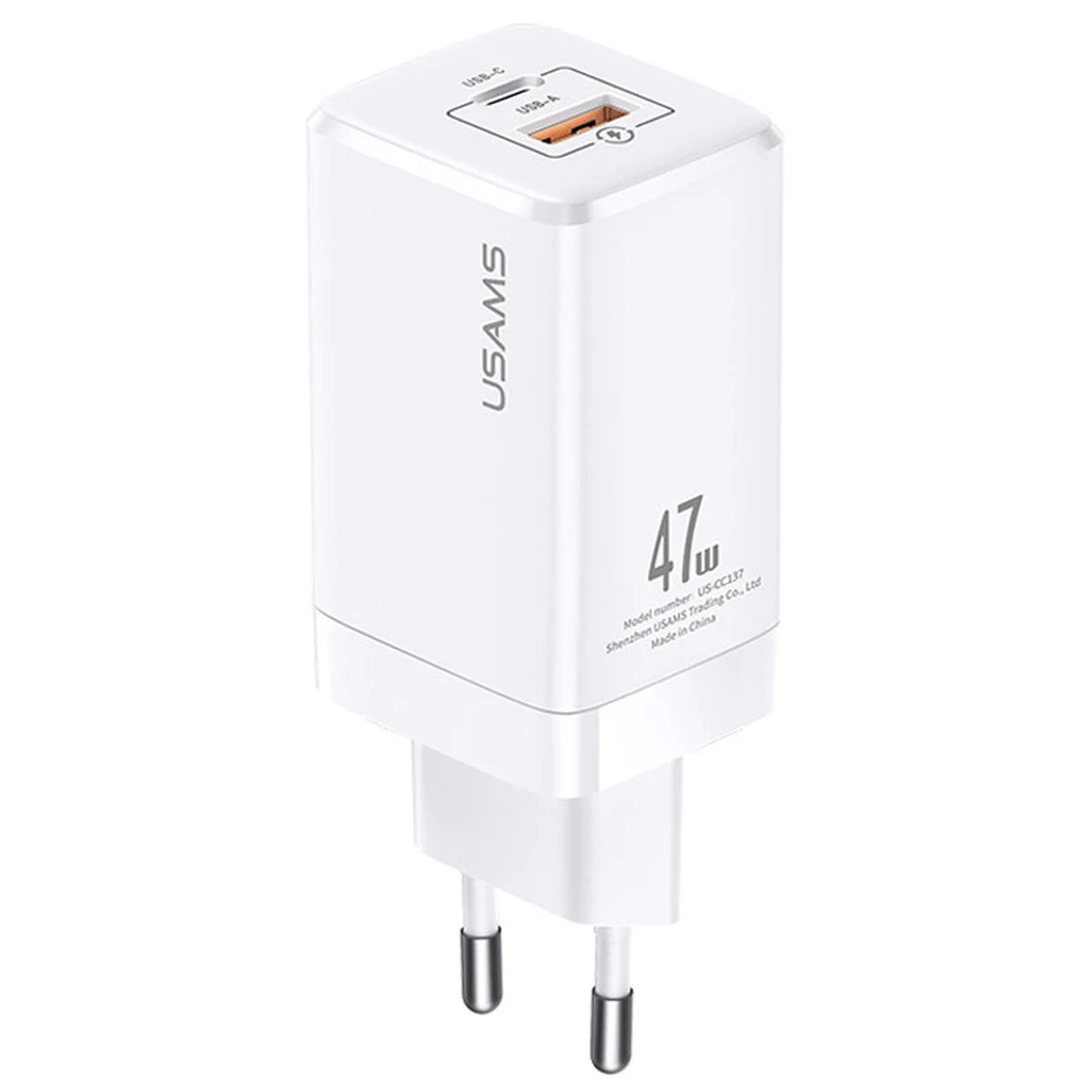 СЗУ Usams US-CC137 T41 47W GaN PD + QC Mini Белый