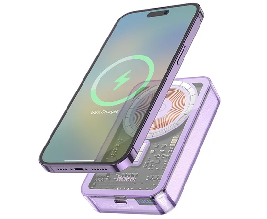Портативное зарядное устройство Power Bank Hoco Q14A Ice Crystal PD20W с БЗУ 10000 mAh Purple