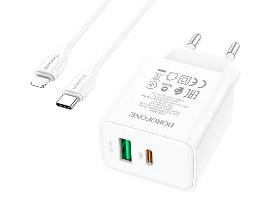 СЗУ Borofone BA67A PD20W+QC3.0 + Type-C + Lightning Белый