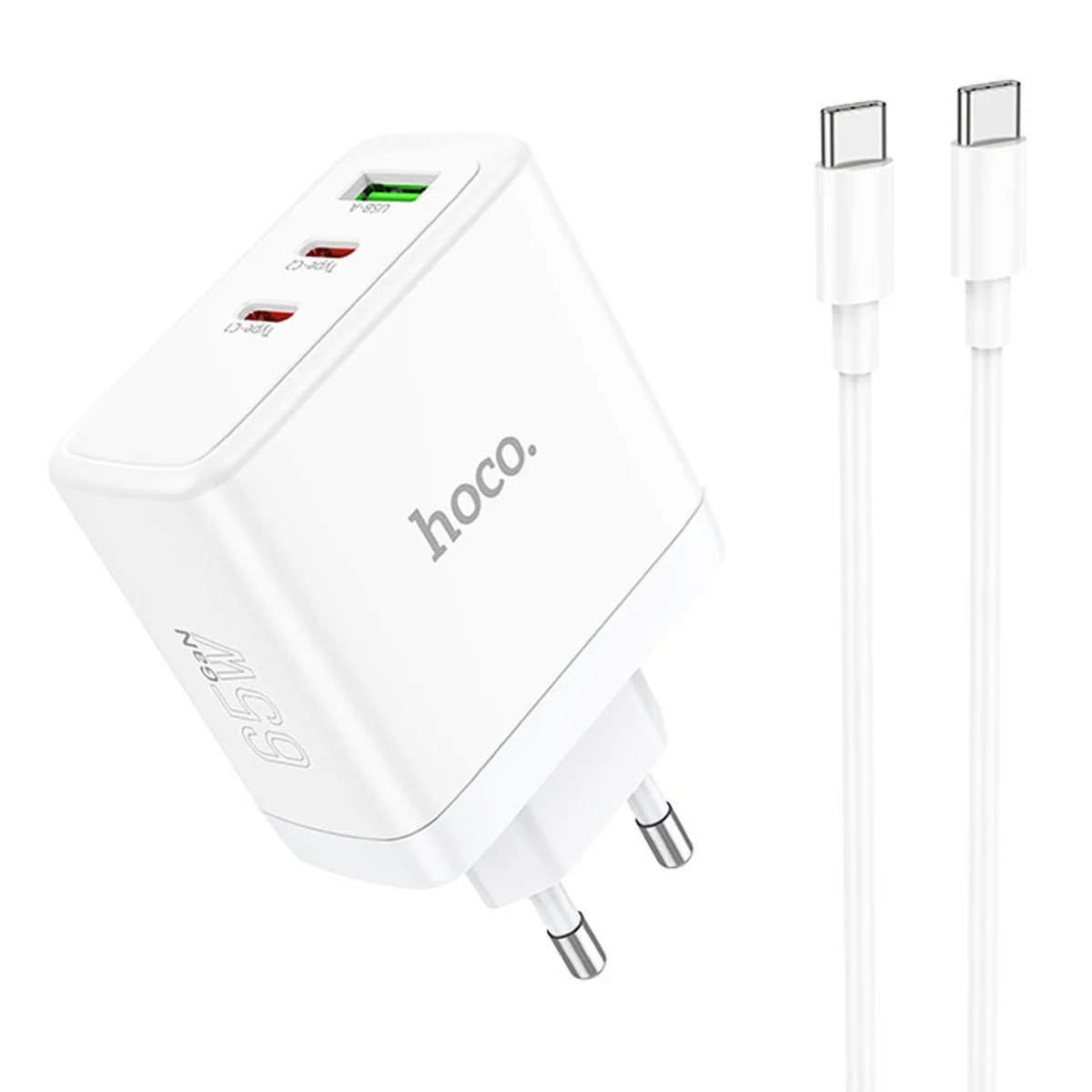 СЗУ Hoco N30 Glory PD65W (2Type-C/1USB) + Type-C to Type-C White