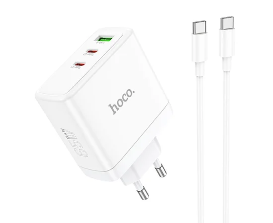 СЗУ Hoco N30 Glory PD65W (2Type-C/1USB) + Type-C to Type-C White
