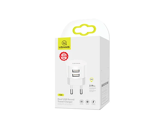 СЗУ USAMS T20 Dual USB Round Travel Charger (EU)+ U35 3IN1 Charging Cable Белый