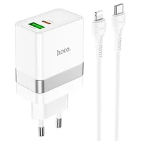 СЗУ Hoco N21 Topspeed PD30W+QC3.0 (1USB/1Type-C/3A) + Type-C to Lightning Белый
