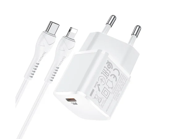 СЗУ HOCO N10 Starter single port PD 20W + Type-C to Lightning Белый