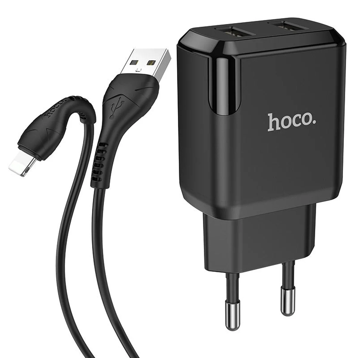 СЗУ HOCO N7 (2USB/2,1A) + USB - Lightning Черный