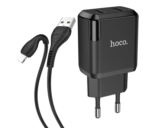 СЗУ HOCO N7 (2USB/2,1A) + USB - Lightning Черный