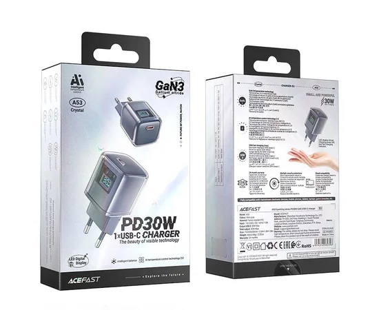 СЗУ Acefast A53 Sparkling series PD30W GaN (USB-C) Mica gray