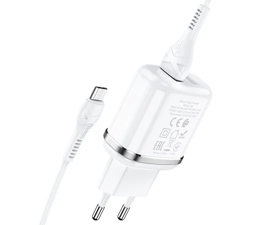 СЗУ Hoco N4 (2USB/2.4A) + MicroUSB Белый
