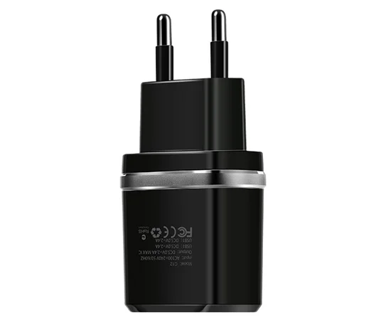 СЗУ Hoco C12 Dual USB Charger 2.1A (+кабель Lightning) Черный