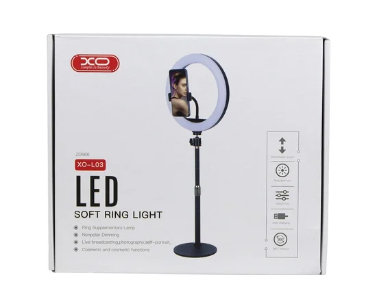 Лампа кольцевая XO L03 / ZD666 26см на подставке Черный