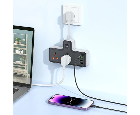 СЗУ Hoco AC12A Reise (PD30W/1C3A) +Socket Black