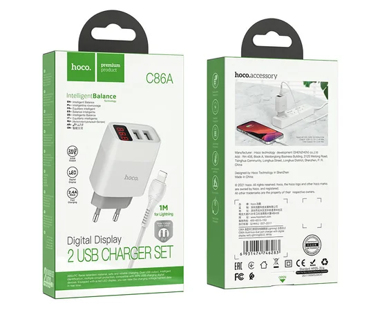 СЗУ HOCO C86A (2USB/2.4A) + Lightning Белый