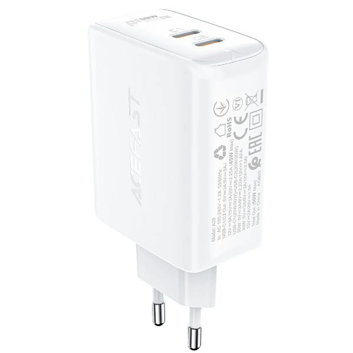 СЗУ Acefast A29 PD50W GaN (USB-C+USB-C) dual port White