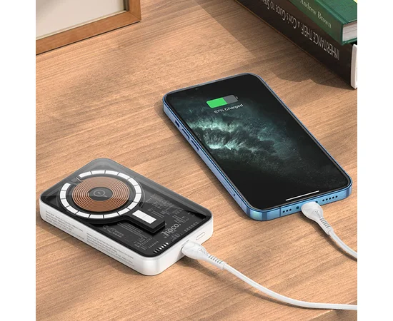 Портативное зарядное устройство Power Bank Hoco Q10 Transparent PD20W с БЗУ 5000 mAh White