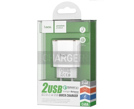 СЗУ Hoco C60A QC3.0 (2USB/3.4A) Белый