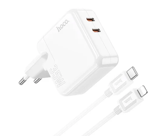 СЗУ Hoco C110A PD 35W+QC3.0 (2 Type-C) + Type-C to Lightning White