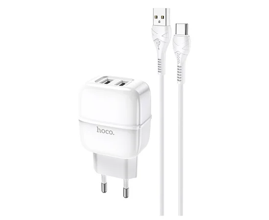 СЗУ Hoco C77A (2USB/2.4A) + Type-C Белый