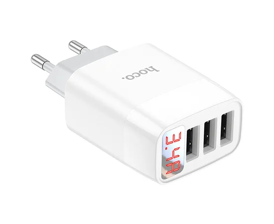 СЗУ Hoco C93A Ease charge 3-port digital display charger Белый