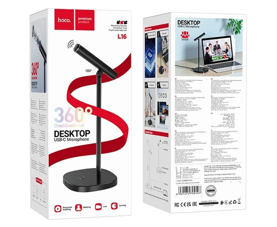 Настольный микрофон Hoco L16 Mike USB+Type-C Black