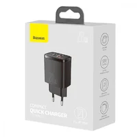 СЗУ Baseus Compact Quick Charger 20W QC+ PD (Type-C + 1USB) (CCXJ-B) Black