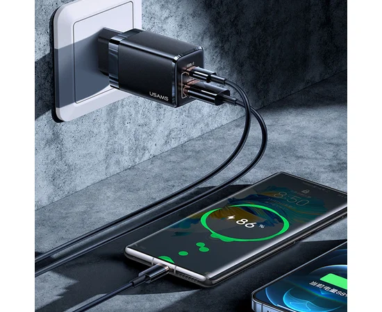 СЗУ Usams US-CC137 T41 47W GaN PD + QC Mini Черный