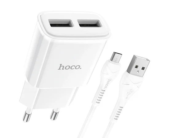 СЗУ HOCO C88A (2USB/2.4A) + MicroUSB Белый