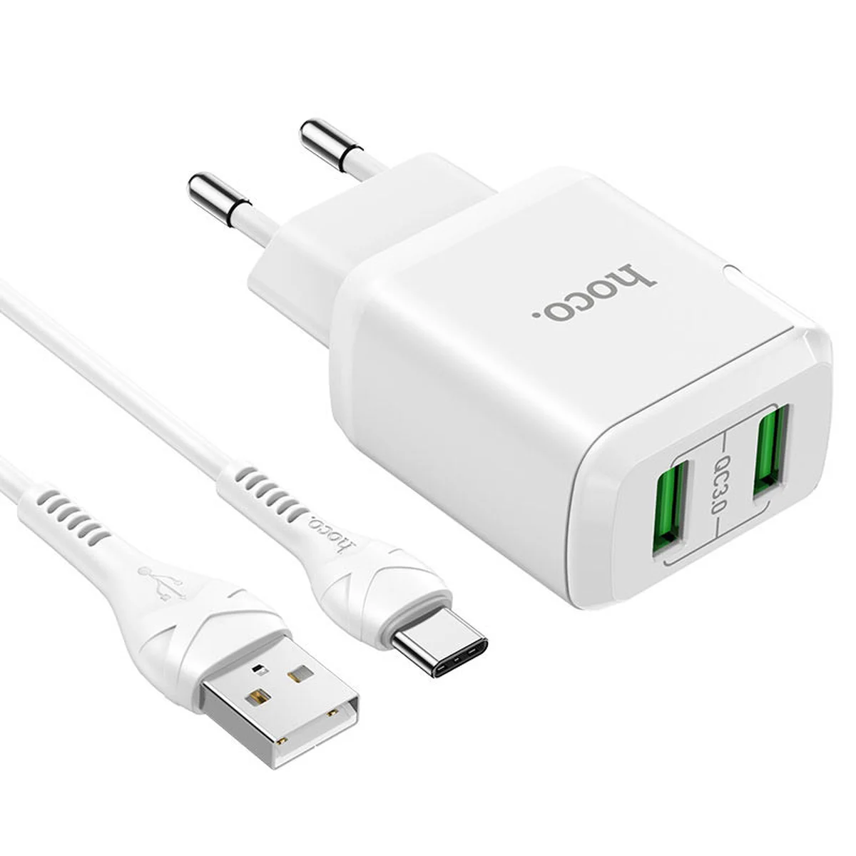 СЗУ HOCO N6 QC3.0 (2USB/3A) + USB - Type-C Белый