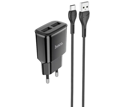 СЗУ HOCO C88A (2USB/2.4A) + Type-C Чорний