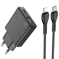 СЗУ Hoco N38 Delgado PD20W+QC3.0 + Type-C to Lightning Black