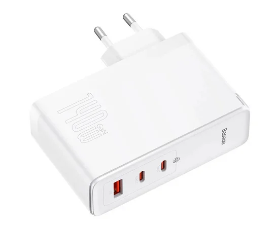 СЗУ Baseus GaN5 Pro 2Type-C+USB 140W EU (with Type-C to Type-C 140W (1m)) (CCGP100201) White