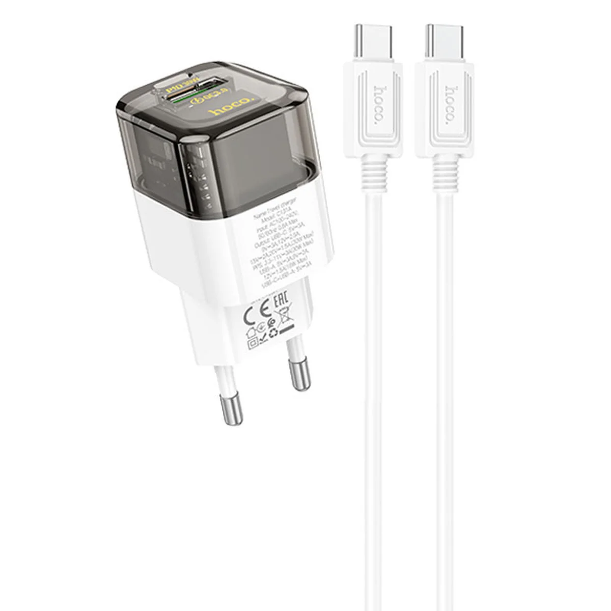 СЗУ Hoco C131A Platium PD30W+QC3.0 + Type-C to Type-C Transparent black