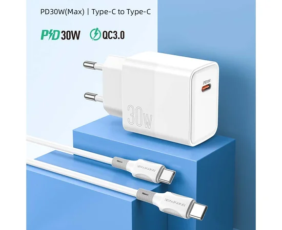 СЗУ Borofone BA77A PD30W+QC3.0 + Type-C + Type-C White