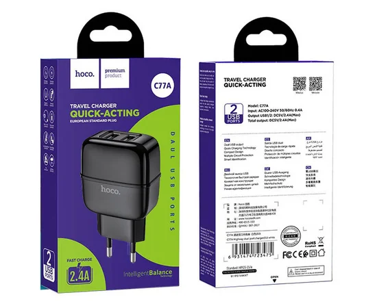 СЗУ Hoco C77A (2USB/2.4A) Черный