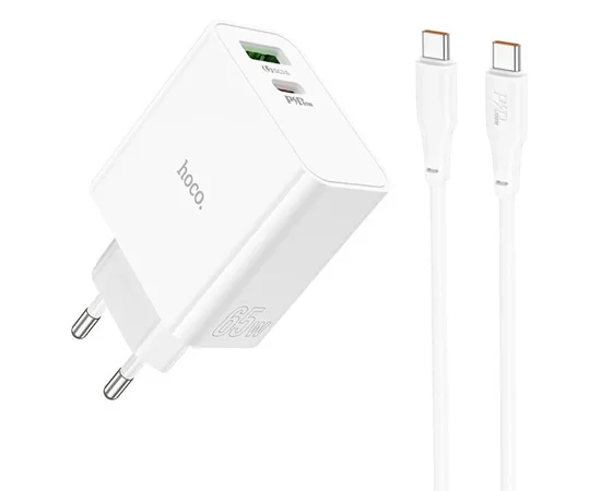 СЗУ Hoco C113A Awesome PD65W (1USB/1Type-C) + Type-C to Type-C White