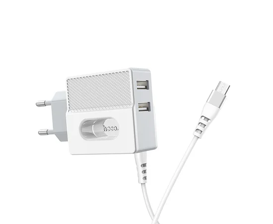 СЗУ Hoco C75 (2USB/2.4A) +microUSB Белый