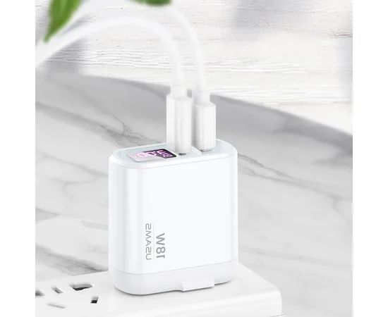 СЗУ Usams US-CC104 T30 QC3.0+PD3.0 Digital Display Белый