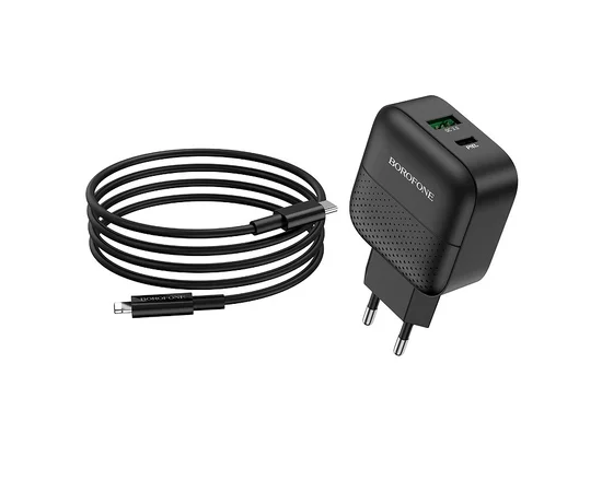 СЗУ Borofone BA46A PD 18W+QC3.0 (1USB/1Type-C/3A) + Type-C to Lightning Черный
