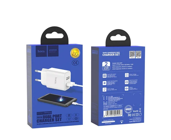 СЗУ Hoco C62A Victoria 2.1A 2USB + cable Type-C white
