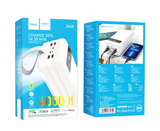 Портативное зарядное устройство Power Bank Hoco J86B Electric 22.5W 60000 mAh Белый