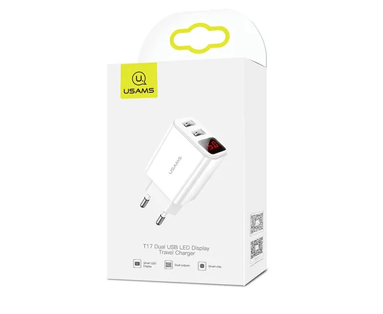 СЗУ USAMS US-CC073 T17 с дисплеем (2USB) Белый