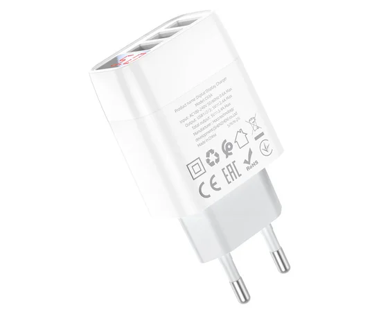 СЗУ Hoco C93A Ease charge 3-port digital display charger Белый