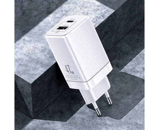 СЗУ Usams US-CC137 T41 47W GaN PD + QC Mini Белый