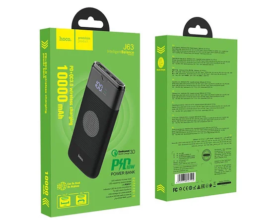 Портативное зарядное устройство Power Bank Hoco J63 "Velocity" PD+QC3.0 с БЗУ 10000 mAh Черный