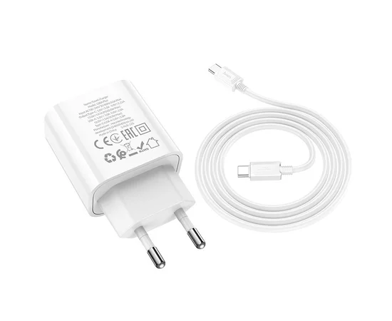 СЗУ HOCO C80A Plus Rapido PD20W+QC3.0 (1Type-C/1USB) + Type-C to Type-C White