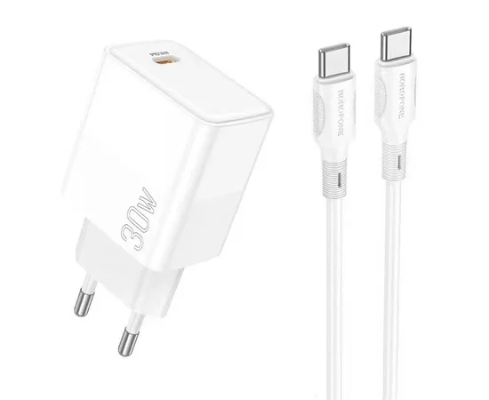 СЗУ Borofone BA77A PD30W+QC3.0 + Type-C + Type-C White