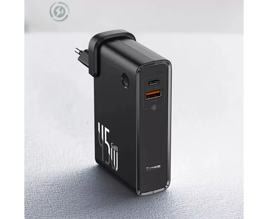 СЗУ + Power Bank 2in1 Baseus GaN QC (Type-C+USB/ 45W) 10 000 mAh (PPNLD) Черный